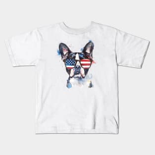 Boston Terrier 'Merica Sunglasses Kids T-Shirt